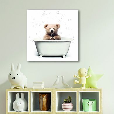 COURTSIDE MARKET Animal Bath Scenes Bear Framed Canvas Wall Art