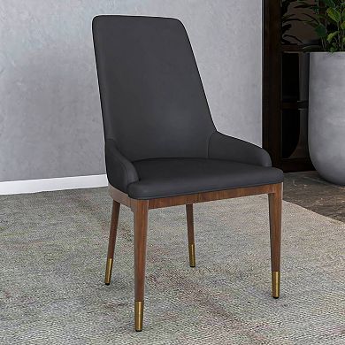 Upholstered Leather Dining Chair with Brown Rubberwood Legs Set of 2 Viva Series
