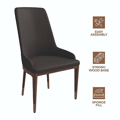 Upholstered Leather Dining Chair with Brown Rubberwood Legs Set of 2 Viva Series