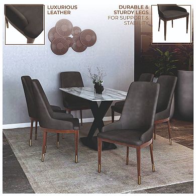 Upholstered Leather Dining Chair with Brown Rubberwood Legs Set of 2 Viva Series