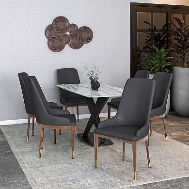 Upholstered Leather Dining Chair with Brown Rubberwood Legs Set of 2 Viva Series