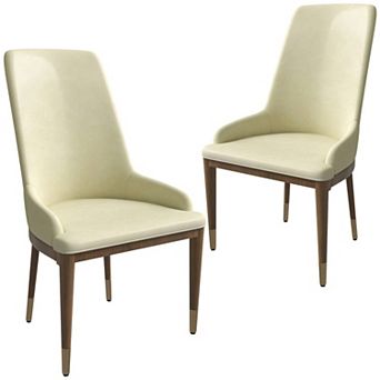 Upholstered Leather Dining Chair with Brown Rubberwood Legs Set of 2 Viva Series