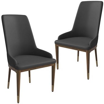 Upholstered Leather Dining Chair with Brown Rubberwood Legs Set of 2 Viva Series