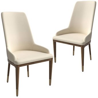Upholstered Leather Dining Chair with Brown Rubberwood Legs Set of 2 Viva Series