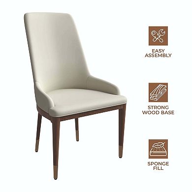 Upholstered Leather Dining Chair with Brown Rubberwood Legs Set of 4 Viva Series