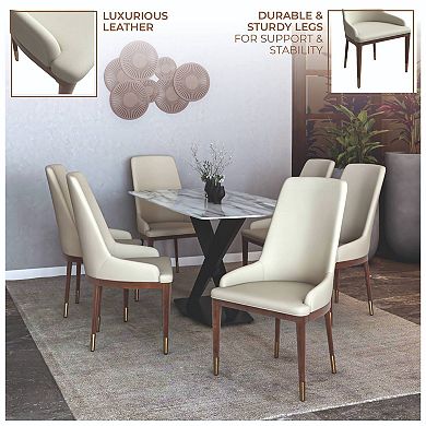 Upholstered Leather Dining Chair with Brown Rubberwood Legs Set of 4 Viva Series