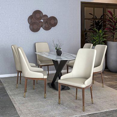 Upholstered Leather Dining Chair with Brown Rubberwood Legs Set of 4 Viva Series