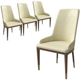 Upholstered Leather Dining Chair with Brown Rubberwood Legs Set of 4 Viva Series