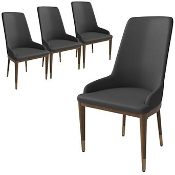 Upholstered Leather Dining Chair with Brown Rubberwood Legs Set of 4 Viva Series