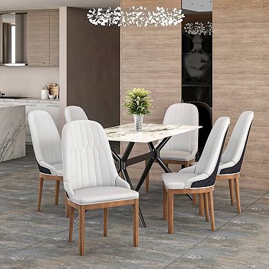 Verisma Dining Chair Upholstered in Leather with Rubberwood Legs Set of 4