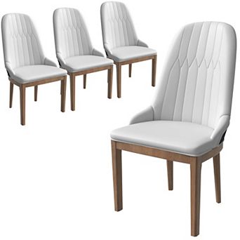 Verisma Dining Chair Upholstered in Leather with Rubberwood Legs Set of 4