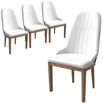 Verisma Dining Chair Upholstered in Leather with Rubberwood Legs Set of 4
