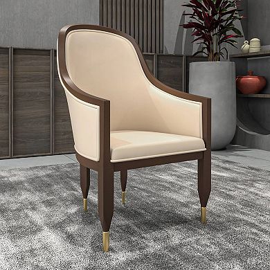 Belle Upholstered Leather Dining Chair Rubberwood Legs with Gold Caps Set of 2