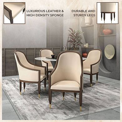 Belle Upholstered Leather Dining Chair Rubberwood Legs with Gold Caps Set of 2