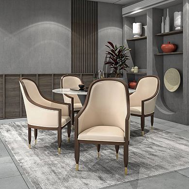 Belle Upholstered Leather Dining Chair Rubberwood Legs with Gold Caps Set of 2