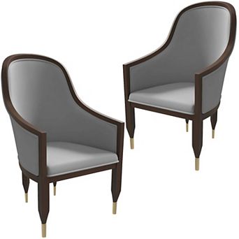 Belle Upholstered Leather Dining Chair Rubberwood Legs with Gold Caps Set of 2