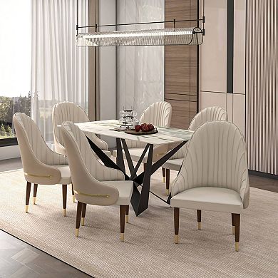 Elara Dining Chair Upholstered in Leather with Ripple Back Design Set of 2