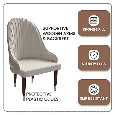 Elara Dining Chair Upholstered in Leather with Ripple Back Design Set of 2