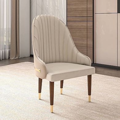 Elara Dining Chair Upholstered in Leather with Ripple Back Design Set of 2