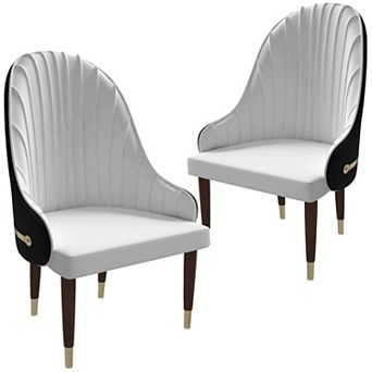 Elara Dining Chair Upholstered in Leather with Ripple Back Design Set of 2