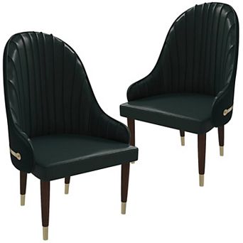 Elara Dining Chair Upholstered in Leather with Ripple Back Design Set of 2