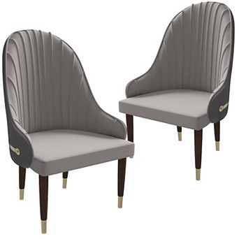 Elara Dining Chair Upholstered in Leather with Ripple Back Design Set of 2