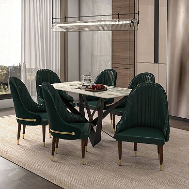 Elara Dining Chair Upholstered in Leather with Ripple Back Design Set of 4
