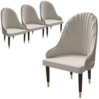 Elara Dining Chair Upholstered in Leather with Ripple Back Design Set of 4