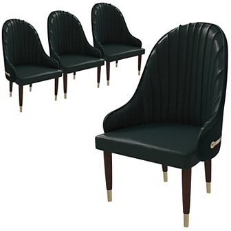 Elara Dining Chair Upholstered in Leather with Ripple Back Design Set of 4