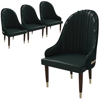 Elara Dining Chair Upholstered in Leather with Ripple Back Design Set of 4