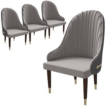 Elara Dining Chair Upholstered in Leather with Ripple Back Design Set of 4