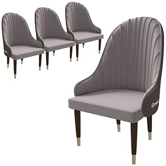 Elara Dining Chair Upholstered in Leather with Ripple Back Design Set of 4
