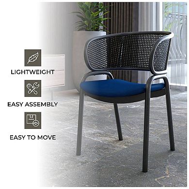 Ervilla Upholstered Accent Side Chair with Wicker Back and Iron Legs Set of 2