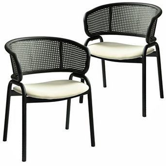 Ervilla Upholstered Accent Side Chair with Wicker Back and Iron Legs Set of 2