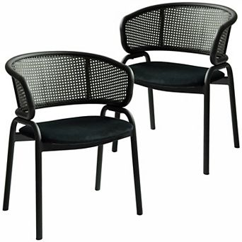 Ervilla Upholstered Accent Side Chair with Wicker Back and Iron Legs Set of 2