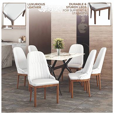 Verisma Dining Chair Upholstered in Leather with Rubberwood Legs Set of 2
