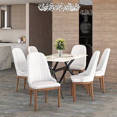 Verisma Dining Chair Upholstered in Leather with Rubberwood Legs Set of 2