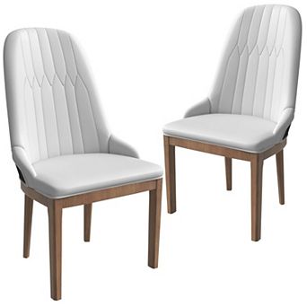 Verisma Dining Chair Upholstered in Leather with Rubberwood Legs Set of 2