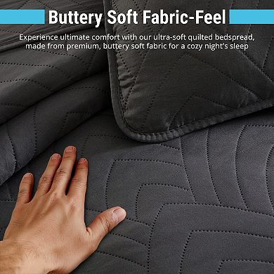 HLC.ME Weston - 3 Piece Soft Quilt Set, Lightweight Interlocked Machine Washable Bedspread Coverlet