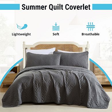 HLC.ME Weston - 3 Piece Soft Quilt Set, Lightweight Interlocked Machine Washable Bedspread Coverlet