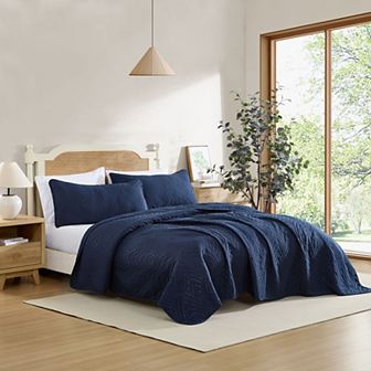 HLC.ME Weston - 3 pc Soft Quilt Set, Lightweight Interlocked Machine Washable Bedspread Coverlet