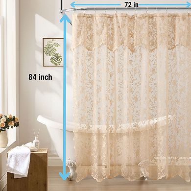 HLC.ME Harper Lace Shower Curtain Bathroom Floral Vine Design & Attached Valance Victorian Classic