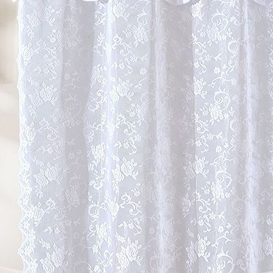 HLC.ME Harper Lace Shower Curtain Bathroom Floral Vine Design & Attached Valance Victorian Classic