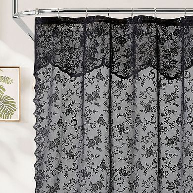 HLC.ME Harper Lace Shower Curtain Bathroom Floral Vine Design & Attached Valance Victorian Classic