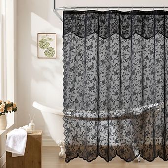 HLC.ME Harper Lace Shower Curtain Bathroom Floral Vine Design & Attached Valance Victorian Classic