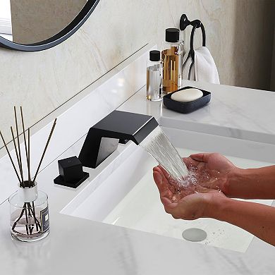 Mondawe Double Handle 8-Inch Center Widespread Bathroom Faucet，Waterfall Spout Sink Faucet