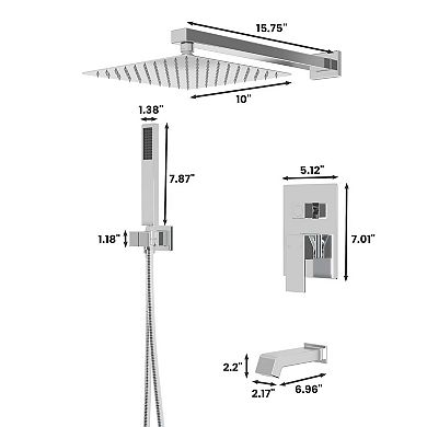 Mondawe 3 Function Pressure Balance Shower Set with 10" Dual Shower Handheld (Valve Included)