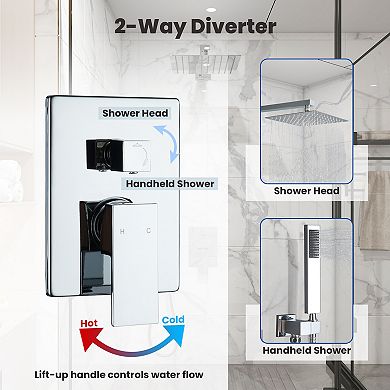 Mondawe 3 Function Pressure Balance Shower Set with 10" Dual Shower Handheld (Valve Included)