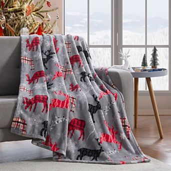 Kate Aurora Winter Woodland Christmas Reindeer and Snowflakes Accent Throw Blanket