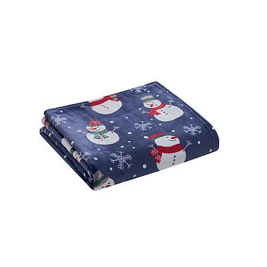 Kate Aurora "Bundled Up" Ultra Soft and Plush Christmas Navy Snowman Accent Throw Blanket